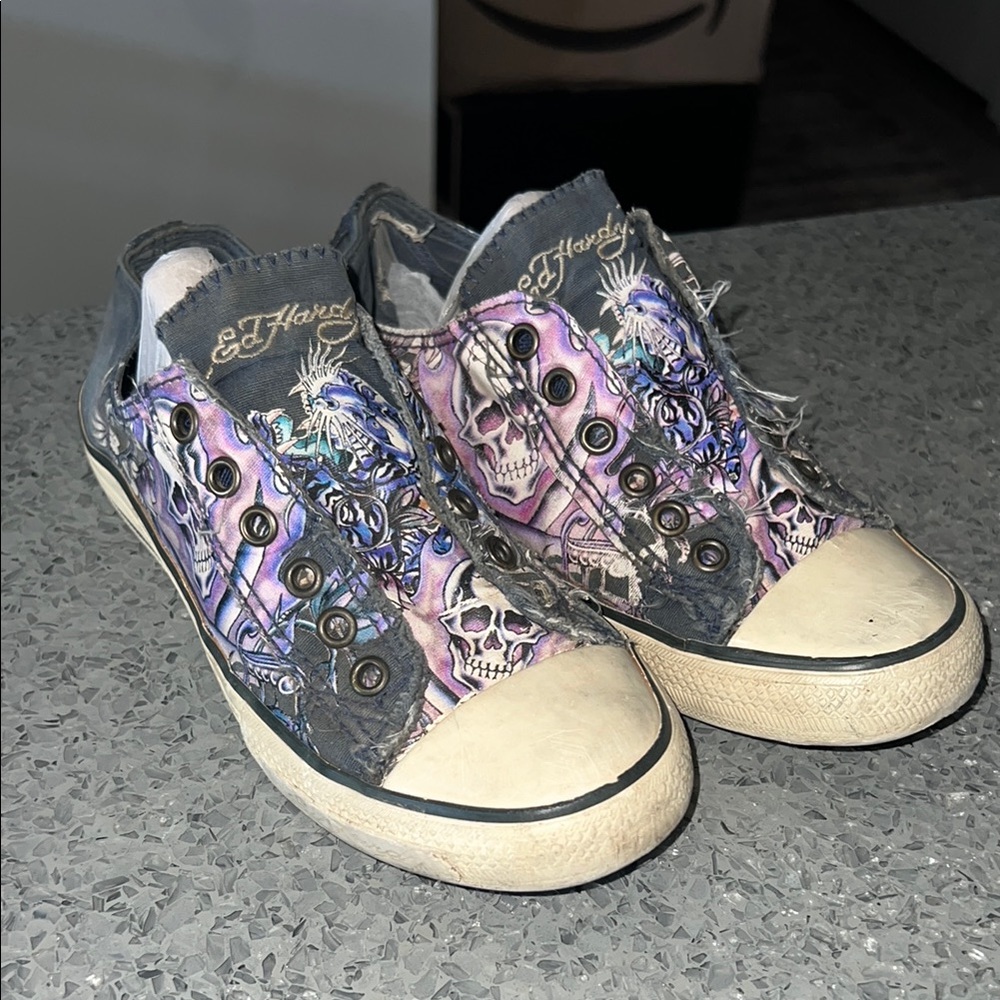 Ed Hardy Kids Skull Print Sneakers - Purple